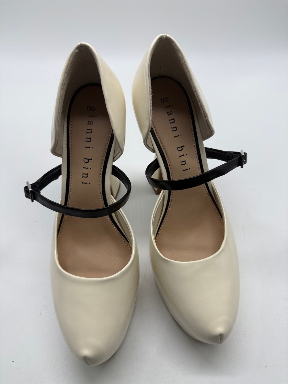 Gianni Bini Cream Pumps with Black Ankle Strap
